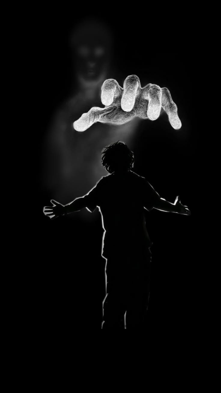 Jeradin portal figure — silhouette reaching toward a luminous hand